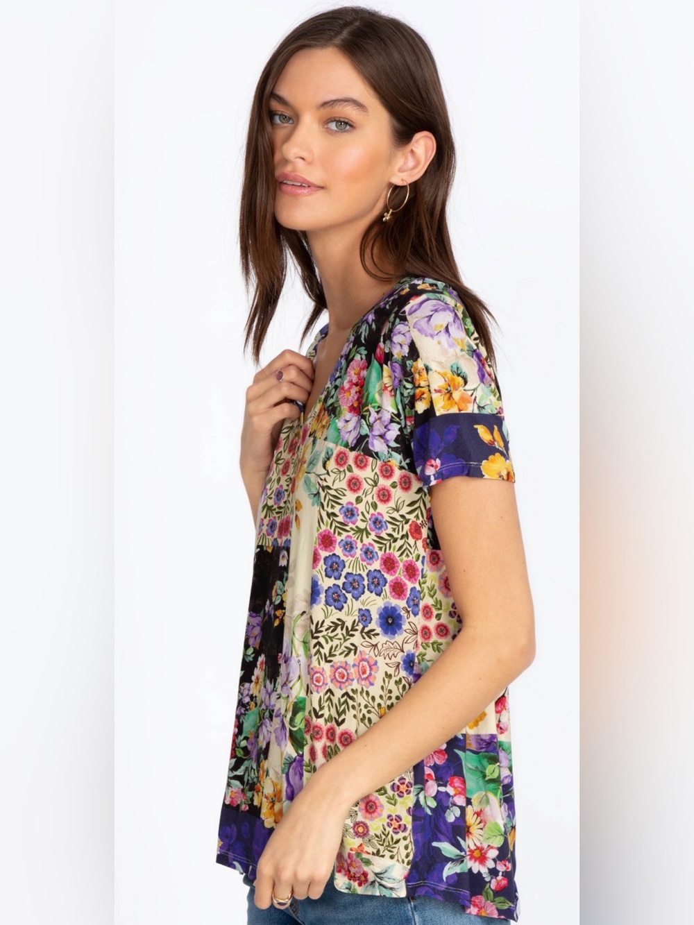 Johnny Was The Janie Favorite Sky Flower Short Sleeve V-neck Swing Tee XXL - Picture 2 of 7